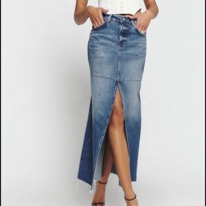 Reformation Blue Denim Maxi Skirt with Slit